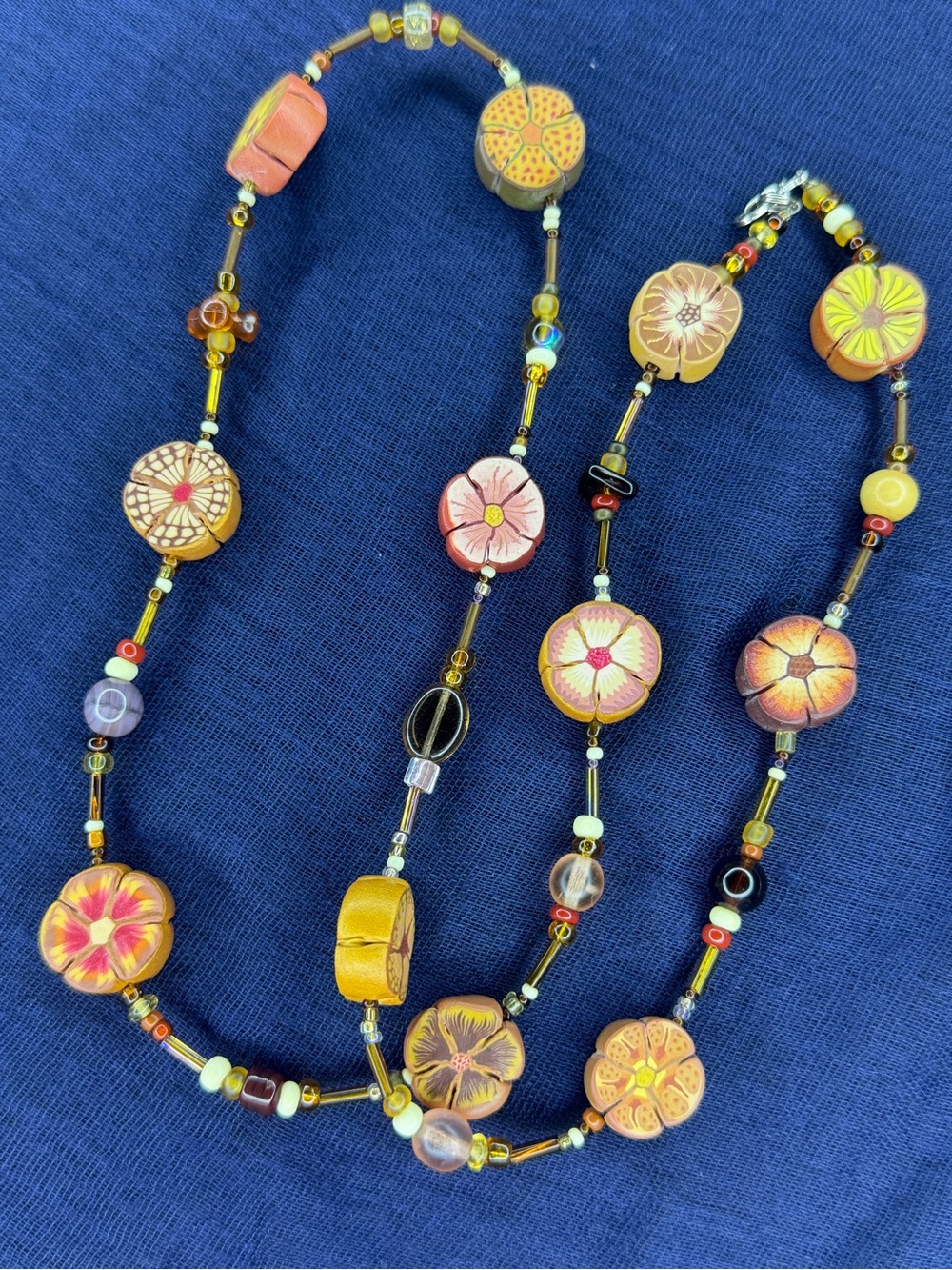 Handcrafted Floral Clay Flowers Beaded Necklace - Yellow & Pink